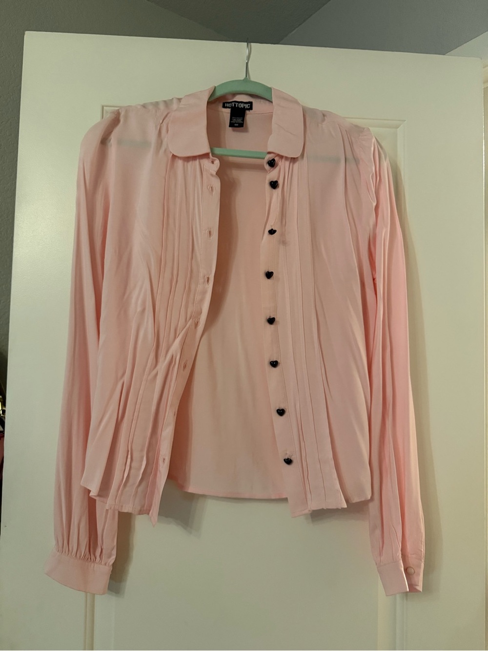 Hot Topic Pale Pink Long-Sleeve Pintuck Blouse
